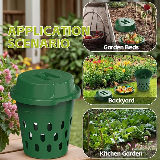 2-Pack Inground Worm Composter, Outdoor Worm Compost Bin for Garden Beds & Home Use, Vermicomposting Bin for Beginners (9.5x9.5x10.8Inch), Green