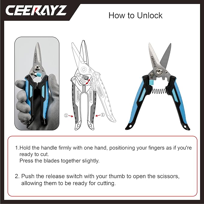 7" Scissors All Purpose, Heavy Duty, Multipurpose, for DIY Projects, Office, Production Lines, Pruning, with Protective Sheath and Magnetic Holder (Black/Blue)