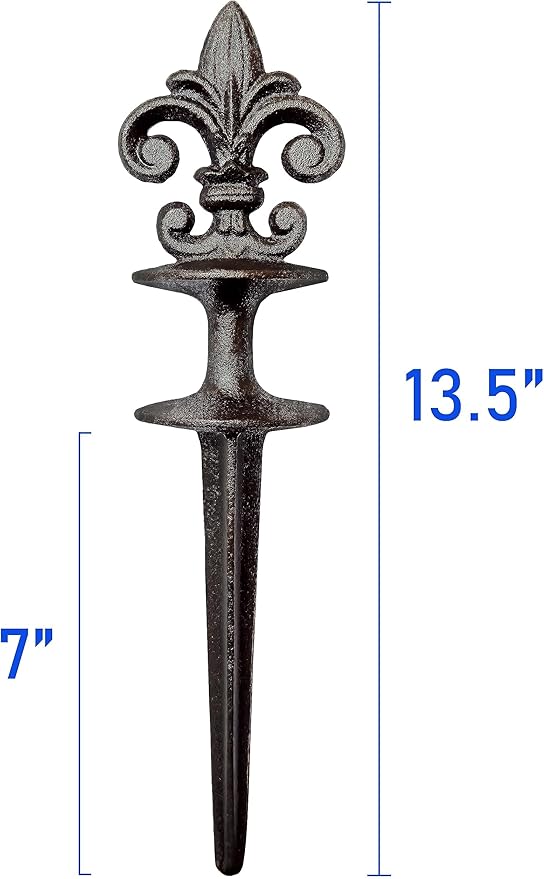 Lulu Decor, Antique Black Cast Iron Garden Fleur de lis Hose Guides, Set of 8. Strong and Decorative Hose Guide that Protects Your Plants and Provides Elegance to Your Garden