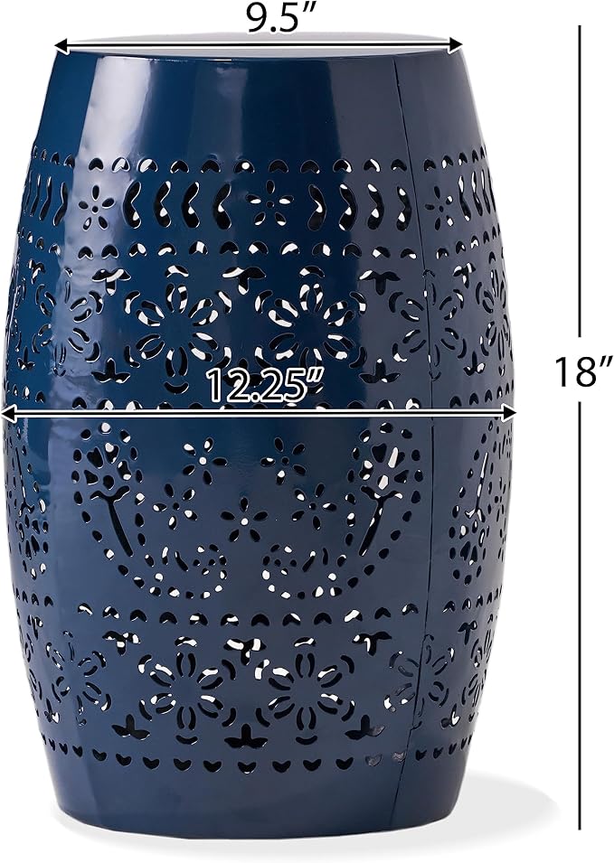 Outdoor 12" Iron Side Table, Outdoor Side Tables End Tables, Anti-Rust Metal Round Hollow Drum Garden Stool Plant Stand Indoor Iron Accent Table for Patio Deck Porch Living Room Bedroom