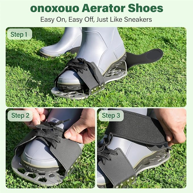 Aerator Shoes, Lawn Aerator Shoes for Grass with Thickened Metal Base, Longer Steel Spike, Aeration Shoes for Lawn with Adjustable Straps, Fully Assembled Aerating Shoes for Lawn Yard