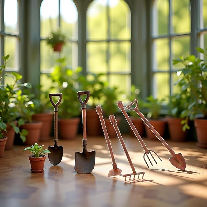 4 Pcs Miniature Dollhouse Garden Tools 1:12 Mini Rusty Shovel Hoe and Pitchfork Fairy Garden Accessories Furniture Ornaments Micro Landscape Decor Garden Sculptures Statues, Decorations