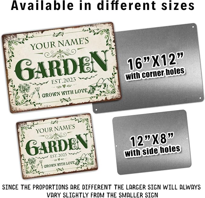 Personalized Metal Signs with Name Made in USA Custom Vintage Garden Sign Waterproof Vintage Decorative Metal Print for Wall Decor Customized Home Garden Ideas Gifts Artwork Prints for Yard Ourdoor
