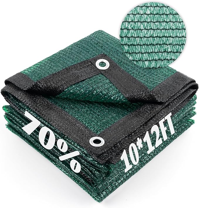 Cool Area 70% Sun Shade Cloth Mesh Tarp with Grommets for Plant Cover 10x12ft Patio Canopy Garden Pergola Greenhouse Car Barn Kennel Dark Green