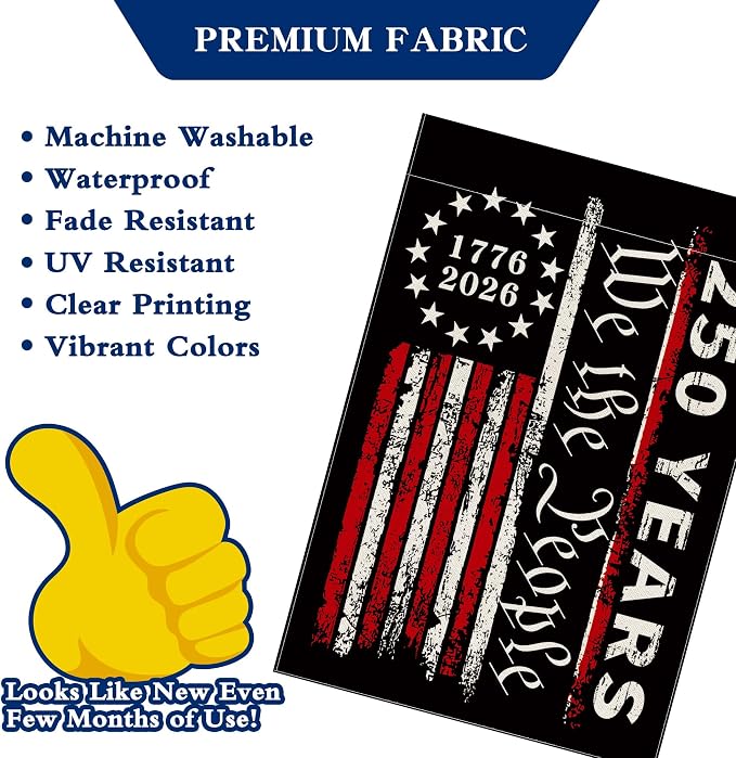 250th Anniversary Garden Flag, 250 Anniversary USA Flag American We the People 250 Years Patriotic Banner 1776-2026 Commemorative 4th of July Yard Sign Double-Sided Waterproof Garden Flag (28x40 Inch)