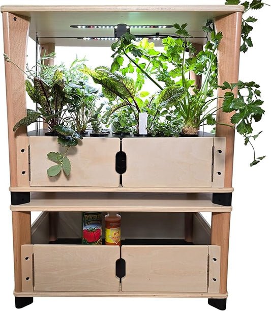 Hydroponics Growing System – Wooden Indoor Herb Garden Kit with LED Grow Light, 24 Starter Plants Included, Scalable to 96 Plants, No Subscriptions, Just Add Water