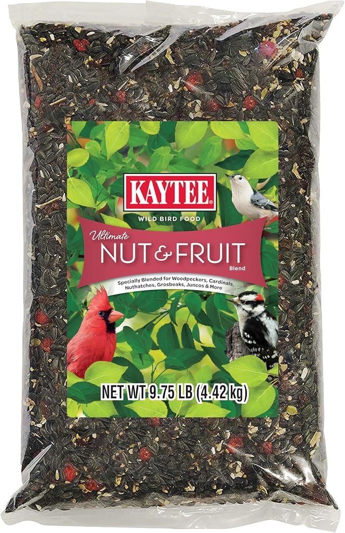 Kaytee Ultimate Nut and Fruit Wild Bird Food for Cardinals, Finches, Chickadees, Nuthatches, Woodpeckers, Grosbeaks, Juncos, 9.75 lb