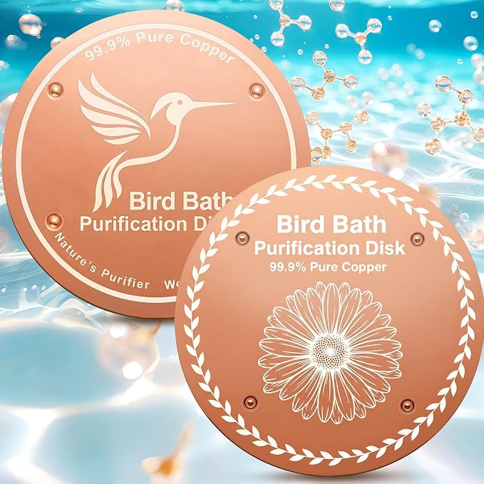 Bird Bath Purification Disk Pure Copper Backyard Outside Solar Power Wild Hummingbird Pedestal Fountain Cleaner Outside Feeder Cage Dispenser Heater Outdoor Railing Glass Concrete Daisy