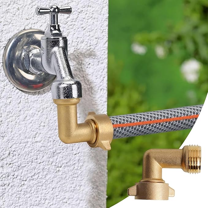 Hourleey 2 Pack 90 Degree Garden Hose Elbow Connectors, 3/4" Brass Hose Elbow with 2 Washers, Hose Adapter for RV Water Hookups Residential Outdoor Faucets