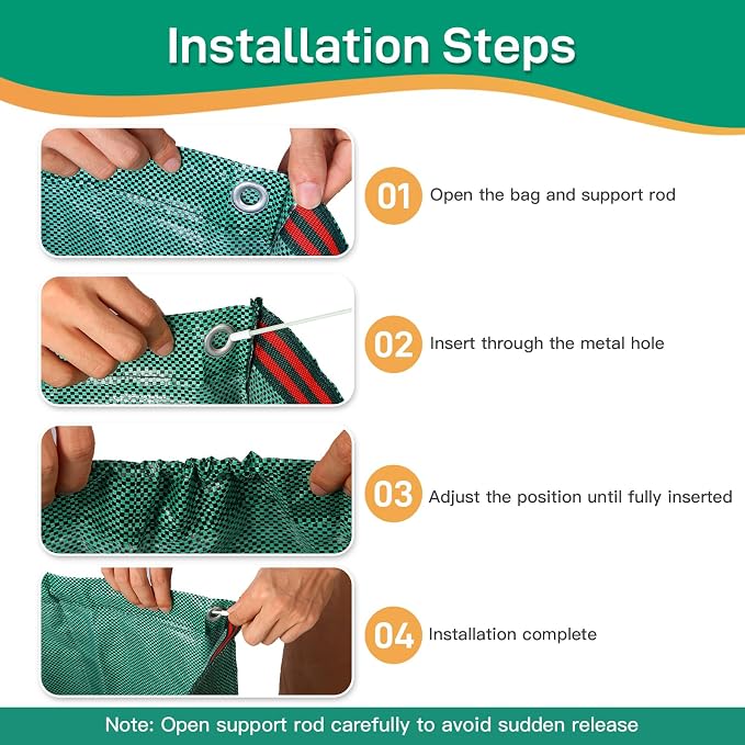 2 Pack 53 Gallon Reusable Yard Waste Bags, Dustpan-Type Leaf Collector Bag, Collapsible Heavy Duty Leaf Bags, Standable Garden Waste Bags for Collecting Leaves, Lawn Grass, Clippings and Branches