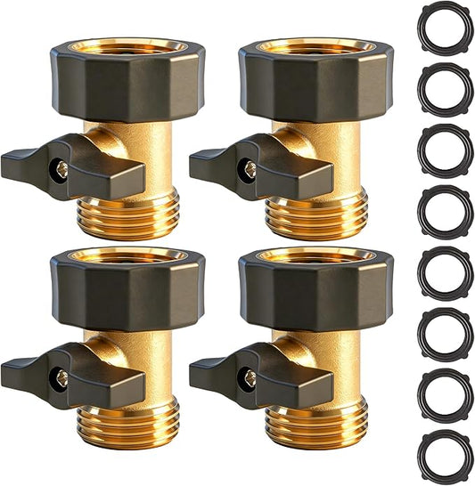 Xiny Tool Garden Hose Shut Off Valve, 4 Pack 3/4 Inch Heavy Duty Brass Water Shut Off Valve, Garden Hose Connector Extended Handle with 8 Extra Rubber Washers