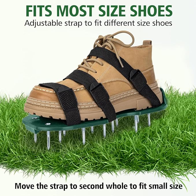 Lawn Aerator Shoes for Grass, Heavy Duty Spike Aerating Shoes with Upgraded Adjustable Buckle Straps for Yard, Garden, Patio, Universal Fit for Men and Women