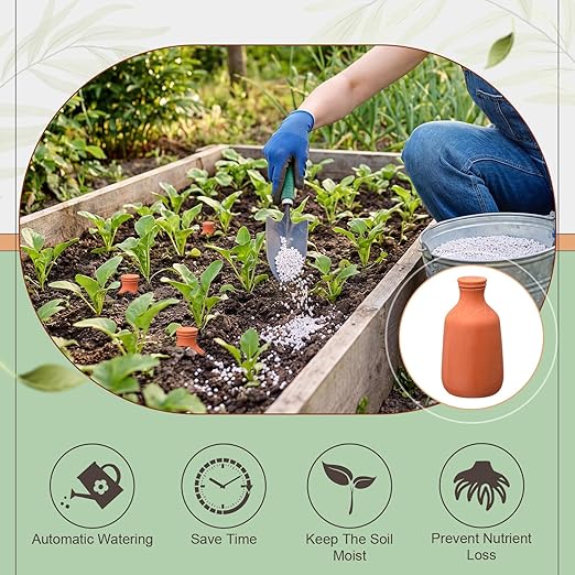 DoubleFill 2 Pcs 50oz Ollas Terracotta Watering Pots Self Watering Planter Insert Terracotta Globes Clay for Outdoor Indoor Garden Plants, Easy to Refill