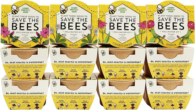 Buzzy Seeds Save the Bees Grow Kit 12-Pack - Eco-Friendly Pots - Complete Indoor/Outdoor Gardening Kit with Seeds, Coconut Husk Growing Medium & Plantable Pots - 100% Grow Guarantee