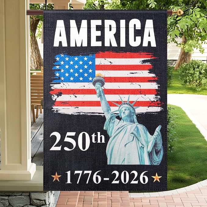 USA 250th Anniversary Flag - 28x40 Inch Double Sided Garden Flag with Statue of Liberty, 4th of July Decorations Outdoor for US 250th Celebration, 1776-2026 Independence Day Patriotic Decorations