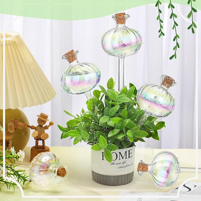 Yungyan 6 Pcs Glass Plant Watering Globes Self Watering Planter Insert Glass Water Bulbs for Indoor Plants Automatic Plant Water Devices for Indoor Outdoor Plants(Rainbow Color,9.84 Inch)