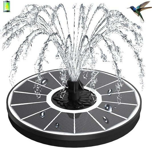 3.5W Solar Fountain with 2000mAh Battery - Work On Cloudy Days - Upgrade Glass Panel Solar Bird Bath Fountain, Hummingbird Water Feature Pump with 7 Nozzles, 4 Fixed Pipes for Garden, Pool