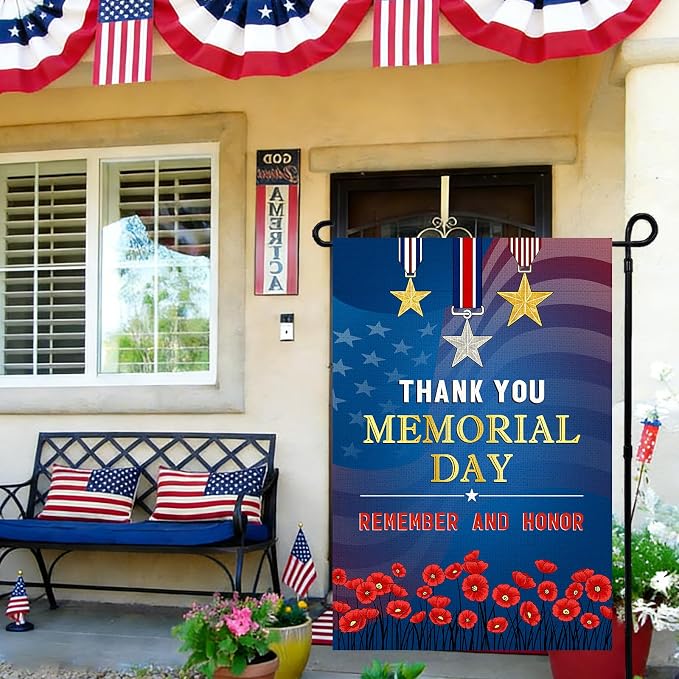 Memorial Day Garden Flag 12x18 Inch, Remember and Honor Patriotic Double Sided Flag for Yard Outdoor Decoration