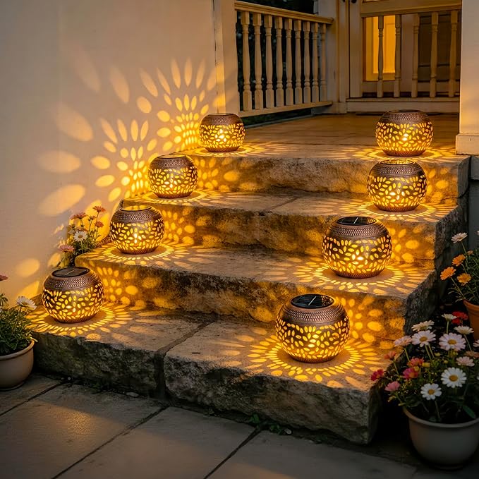 JMEXSUSS 2 Pack Solar Lanterns Outdoor Waterproof, Outdoor Lanterns for Porch, Solar Table Lamps for Outside Patio, Garden, Camping, Desk, Yard, Copper