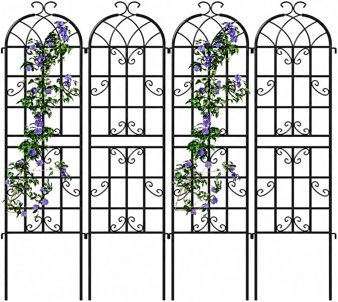 4 Pack Garden Trellis for Climbing Plants Outdoor, 71"H x 20"W Rust-Resistant Metal Plant Support for Rose, Vine, Cucumber & Clematis, Decorative Scrollwork Trellis for Yard, Lawn or Wall Decor