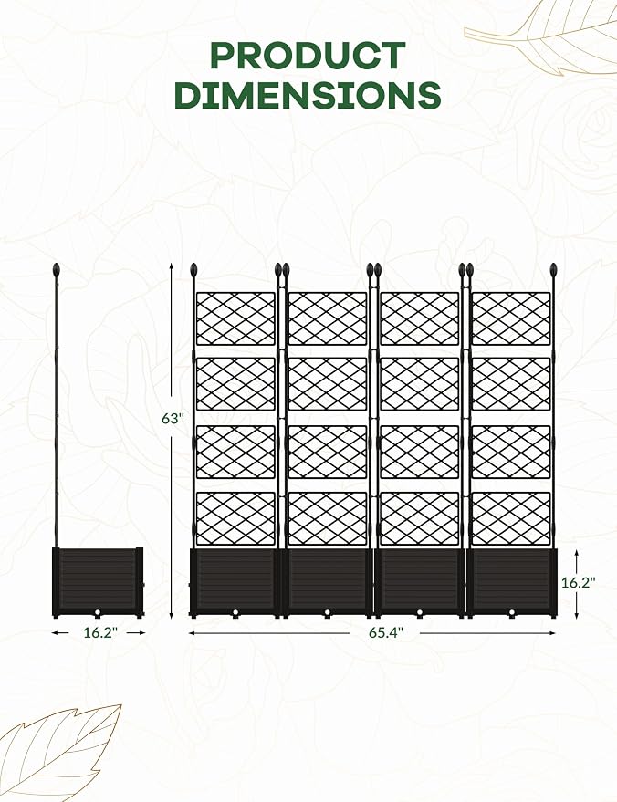 Patikuin 4-Section Sturdy Weather-Resistant Raised Garden Bed with Metal Trellis, Vertical Modular Planter Box & Privacy Screen for Climbing Plants, Vegetables, Flowers