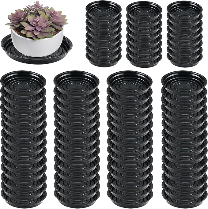 70 Packs 6 Inches Large Plant Saucers for Indoor Outdoor Use Heavy Duty Plastic Plant Plate Dish for Planter Bulk Round Flower Pot Drip Trays to Catch Water 4 to 20 Inch, Black
