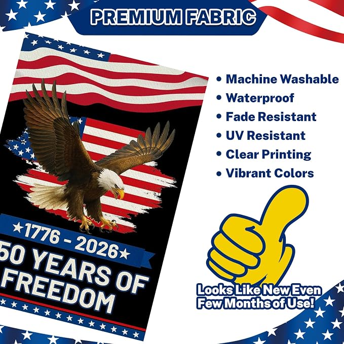 250 Anniversary Usa Garden Flags for Outside,250 Anniversary USA Flag 1776-2026 Semiquincentennial Commemorative Patriotic Banner with Eagle Design 4th of July Decorations Double-Sided Waterproof 250 Year American Flag 12x18 Inch