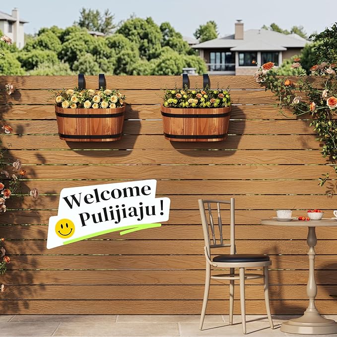 Railing Planters for Outdoor Plants Balcony Hanging Flower Pots with Detachable Hooks, Window Flower Box Hanging Bucket Pots Fence Planters for Garden Home Decor(Brown-1pack, Small)