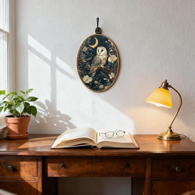 DOFQZ Vintage Moody Owl Oval Wall Art Decor, Dark Academia Cottagecore Floral Owl Framed Wall Art, Whimsical Gothic Owls Walls Hanging Decor for Home Bedroom Living Room, 8.5x11.5 Inch