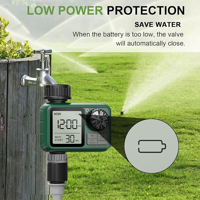 Water Timer for Outdoor Garden Hose, Sprinkler Timer for Garden Faucet with Auto/Manual/Rain Delay Mode, Sprinkler Irrigation Controller for Yard Lawn (1 Zone Plastic Inlet)
