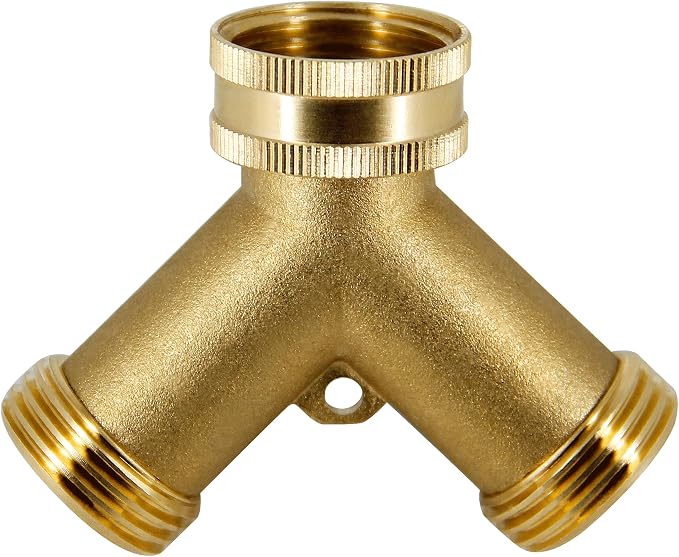 Lifynste 2 Way Brass Hose Splitter, 3/4" Brass Garden Hose Connectors Adapter, 1 Pack