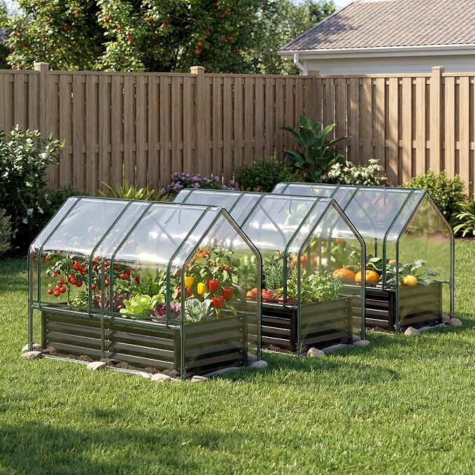Giantex 4x2x3 FT Galvanized Raised Garden Bed with Greenhouse Cover, Outdoor Elevated Metal Planter Box w/Dual Roll-up Windows, Mini Greenhouse for Patio Balcony Vegetables Herbs Flowers (Black)
