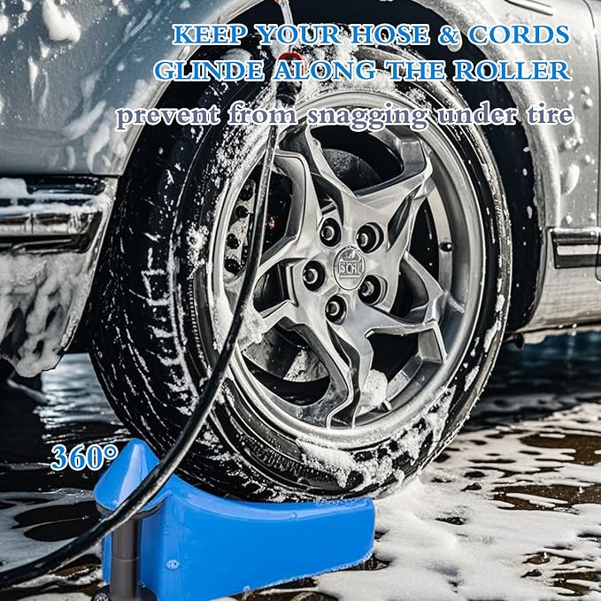 4 Pcs Car Hose Guide, Tire Hose Roller for Car Washing, Detailing Tire Hose Guide Preventing Pressure Washer Hose Stuck Under The Wheels, Plastic Wash Tool to Avoid Snagging(Blue)