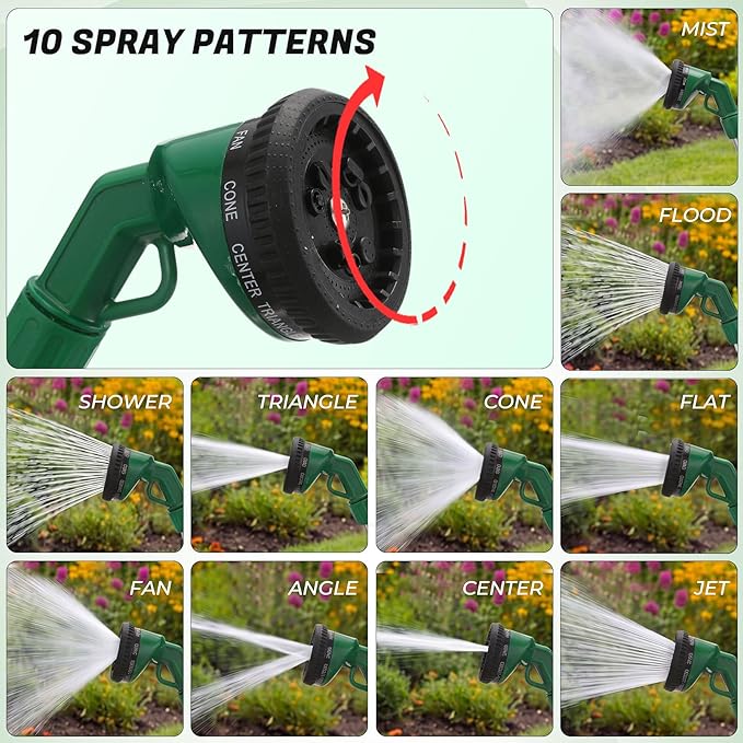 Hushee 2 Pack Garden Hose Watering Wand, 17.7 Inch Metal Watering Wand with 10 Spray Patterns and Shut Off Valve, Hose Sprayer Nozzle for Hanging Baskets Shrubs Plants Garden Lawn(Green)