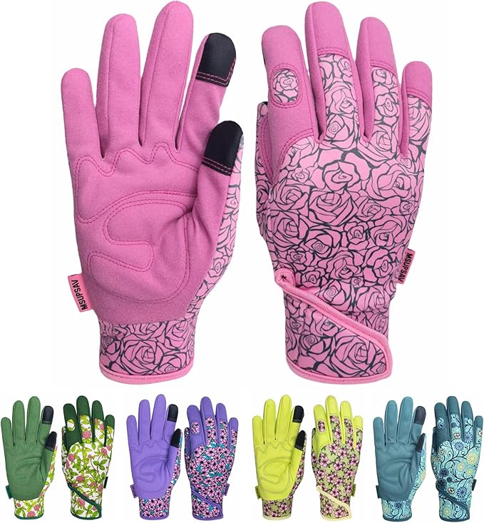 Gardening Gloves,Women Yard Work Garden Glove,Gifts | Thorn Proof,Puncture Resistant,Touchscreen,Gift,Leather,Spandex