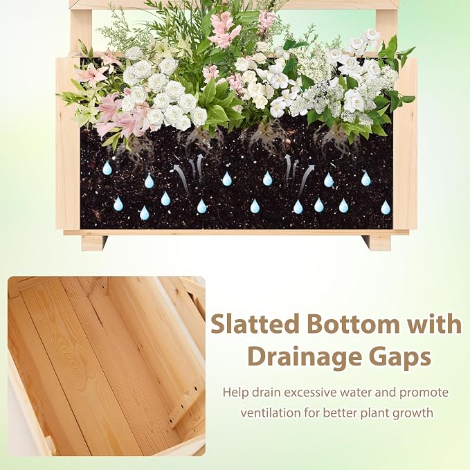 Giantex Raised Garden Bed with Trellis, Wooden Elevated Planter Box for Climbing Plants, Outdoor Garden Planter for Vegetables Flowers Herbs, Patio Balcony Planting Box, 23 x 14 x 40 Inch