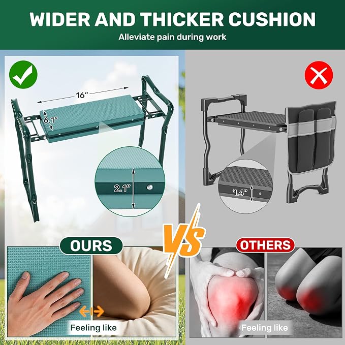 Garden Kneeler and Seat, 2-in-1 Gardening Kneeling Bench, Foldable Heavy Duty Garden Stool with Cushioned Pad, Gardening Gifts for Seniors Women -1PCS