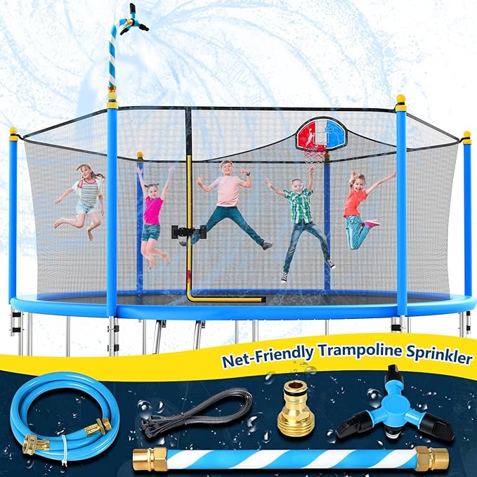 Vantic Trampoline Sprinkler, Net Friendly Water Sprinkler for Kids, 360° Rotating Sprinkler for Trampoline, 5 Minutes Quick Setup Trampoline Accessories (Blue)
