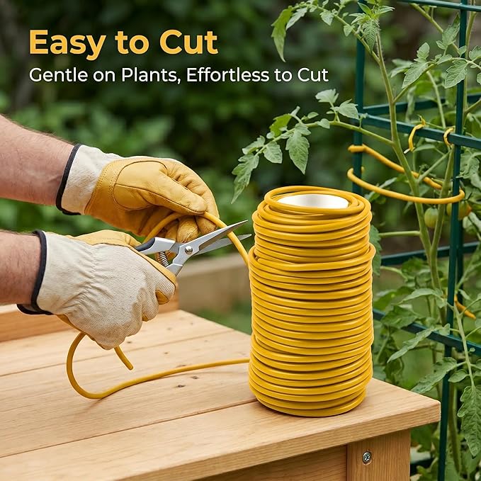 Decoroca Soft Plant Ties for Support - 100' Reusable Waterproof Plant Wire, Garden Twist for Indoor & Outdoor Plants and Home Organizing（1pc/Yellow）