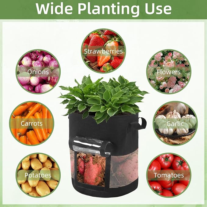6 Pack 5 Gallon Visible Potato Grow Bags, Thickened Nonwoven Fabric Pots Potato Growing Containers with Handles & Visible Flap, Plant Grow Bags for Growing Potatoes, Tomatoes, Flowers, and Vegetables