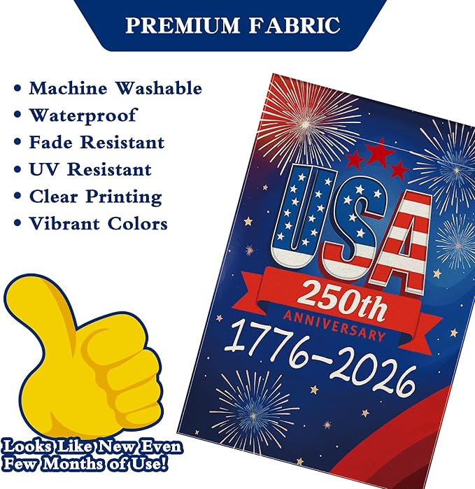 250 Anniversary USA Garden Flag, 250th Anniversary America Flag 1776-2026 Commemorative Patriotic 250 Year Banner 4th of July Yard Sign Double-Sided Waterproof Garden Flag 28x40 Inch