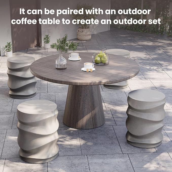SUNBURY Outdoor Side Table Set of 2, 18" H Concrete Accent End Table Streamlined, Small Round Cement Plant Stands Table, Decorative Garden Stools for Backyard, Grey