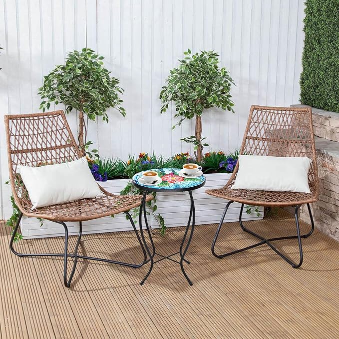 VCUTEKA Patio Side Table Outdoor Accent Table Bistro Coffee Table Plant End Table Small Porch Table Indoor Round Glass Balcony Plant Table Stands Hummingbird 14''