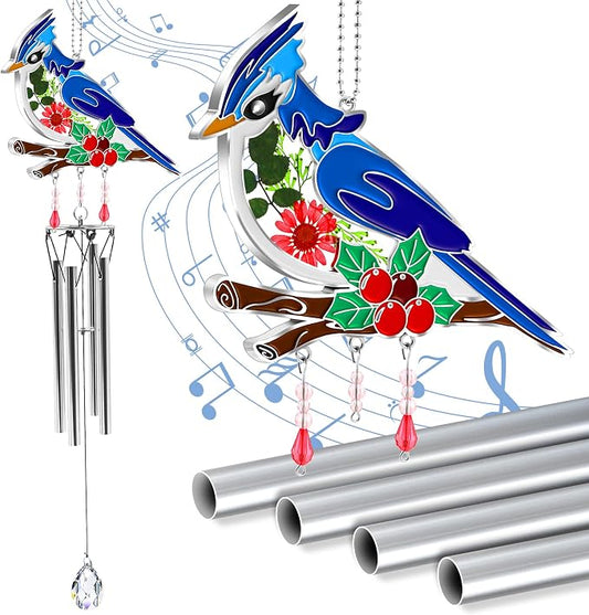 KY&BOSAM Blue Bird Wind Chime with Crystal Sympathy Wind Spinner Memorial Wind Chimes for Loss of Loved One Bereavement Gift in Memory Memorial Gifts for Loss of Mother Father Husband Condolences Gift