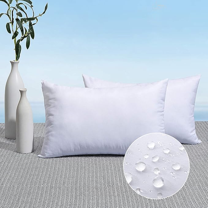 MIULEE Pack of 2 12x18 Outdoor Pillow Inserts, Outdoor Throw Pillows Water-Resistant Decorative Premium Lumbar Pillow Stuffer Sham for Porch Swing Couch Sofa Cushion Patio Furniture