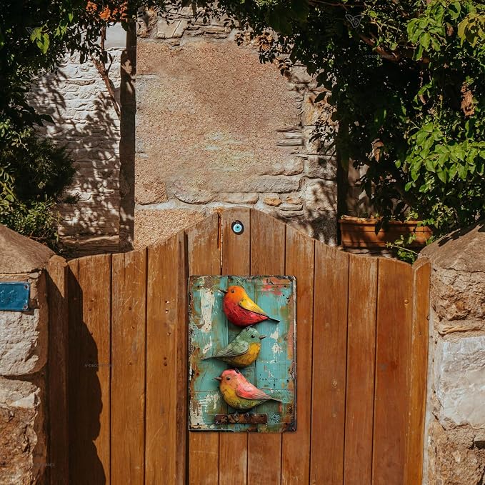 Vintage Cute Birds Metal Sign Retro Bird Tin Plate Wall Decor Rustic Tin Painting for Home Bedrooms Yard Bars Pubs Gardens Patios Porches 8x12 Inch （Non-3D Printing）