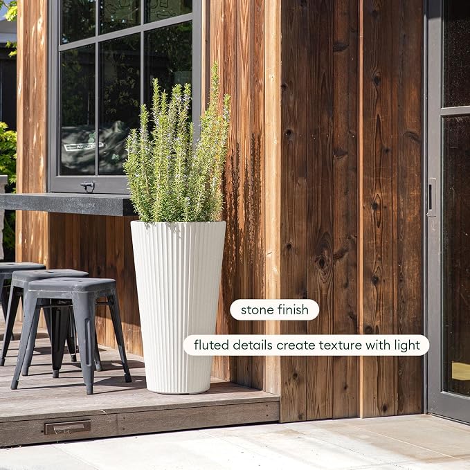 Veradek Demi Series Tall Planter for Porch, Patio, Backyard | Durable Plastic-Stone Composite Material | Modern Décor for Tall Plants, Grasses