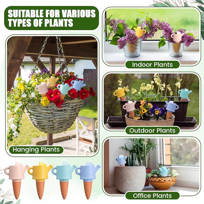 8 Pack Terracotta Watering Spikes Vacation Self-watering Spikes, Watering Can Shape Planters Devices, Automatic Plant Insert Waterer for Indoor Outdoor Plants