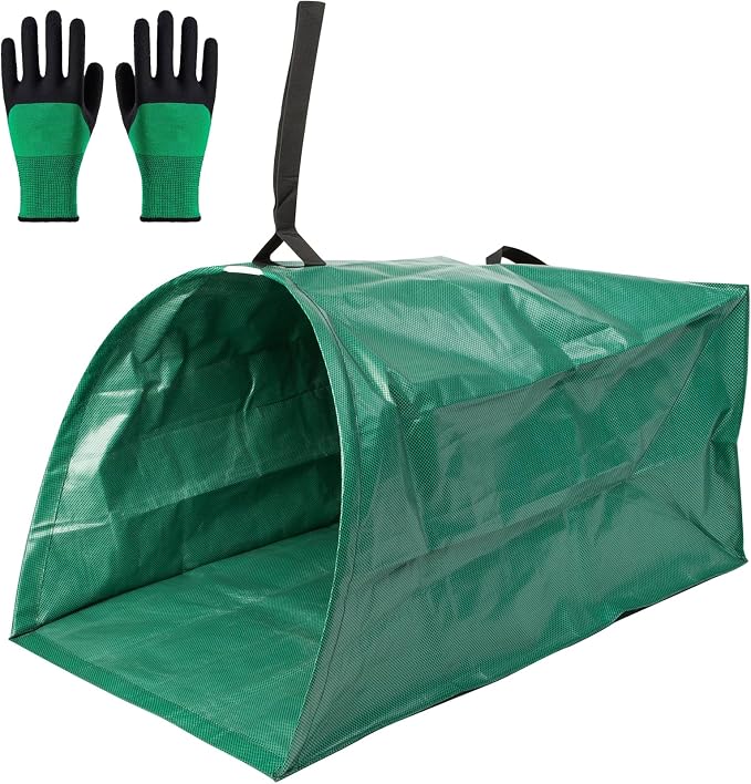 72 Gallon Large Leaf Collector, Foldable Reusable Yard Waste Bags, Heavy Duty Dustpan Type Garden Leaf Bags with Gloves