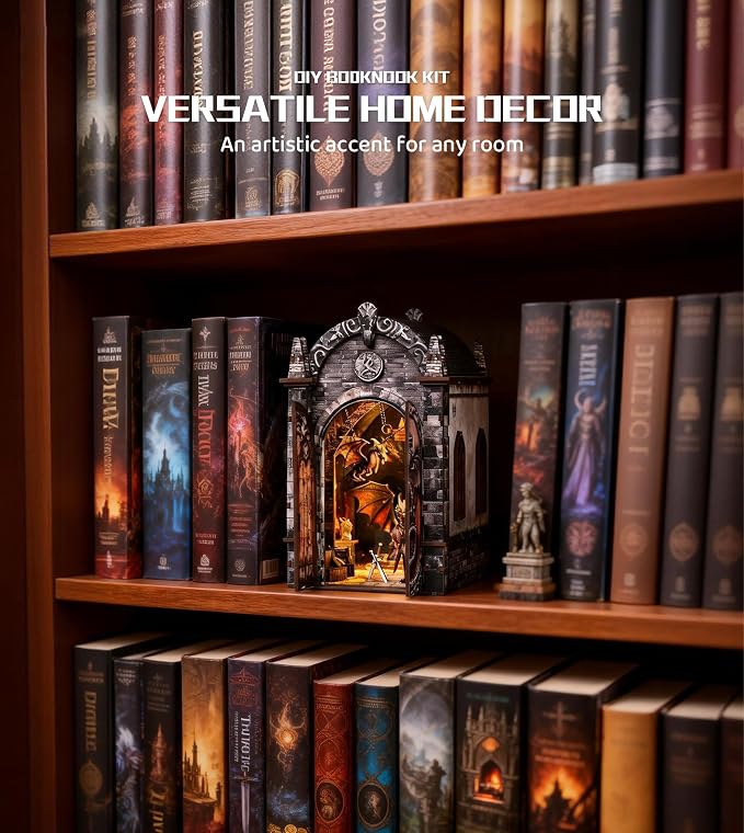 Roroom 3D Puzzles for Adults, Fantasy Book Nook Kit with LED Light, Wooden DIY Miniature House Kit Bookends for Bookshelf Decor-Creative Crafts for Family and Friends